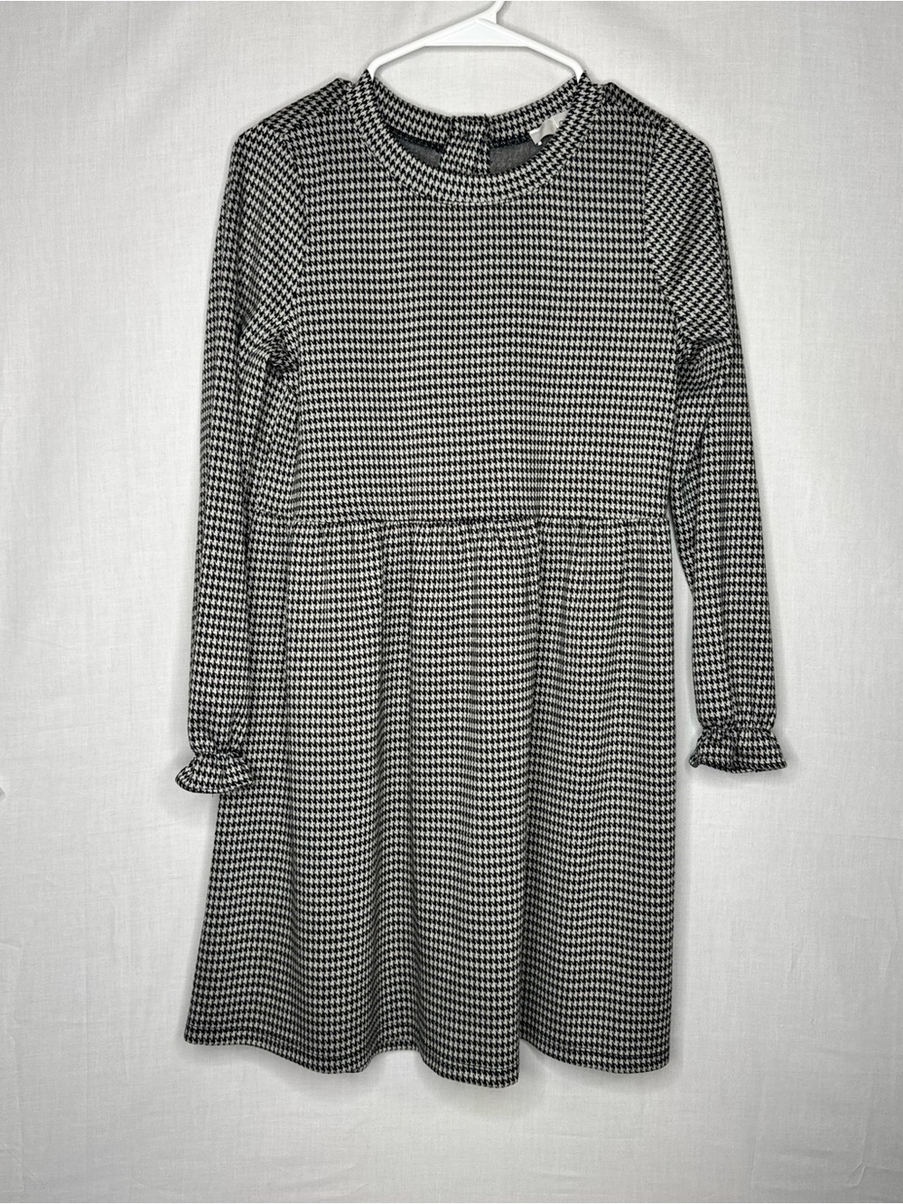 Loft Black and Cream Houndstooth Long Sleeve Dress